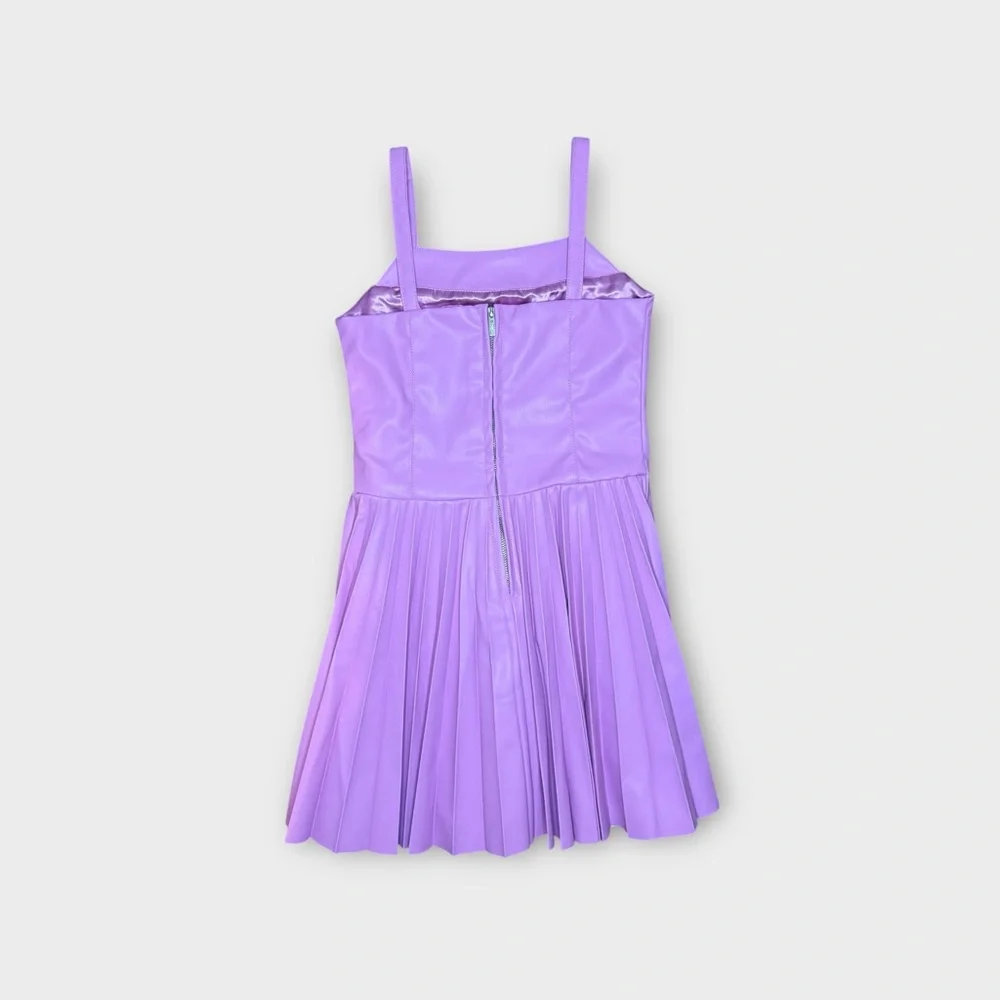Truce Pink Faux Leather Pleated Tank Dress